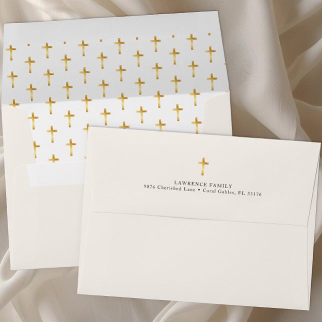 Enveloppe Baptême Gold Cross | Élégant ivoire religieux (Baptism Envelope )
