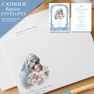 Enveloppe Baptême Mère et Enfant Bénis Écriture