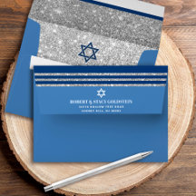 Bar Mitzvah Bleu Argent Pailleté Tallit Simple Aud