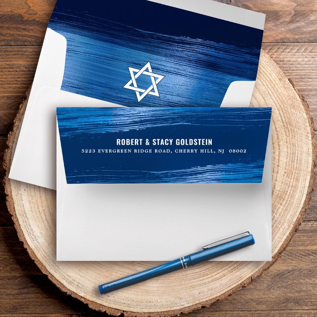 Enveloppe Bar Mitzvah Modern Blue Metallic Adresse de retour (Créateur téléchargé)