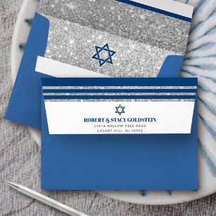Enveloppe Bar Mitzvah Navy Bleu Tallit Argent Simple Moderne