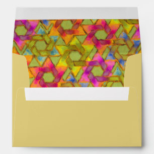 Enveloppe Bar Mitzvah Rose Vert Orange Étoile Damassé