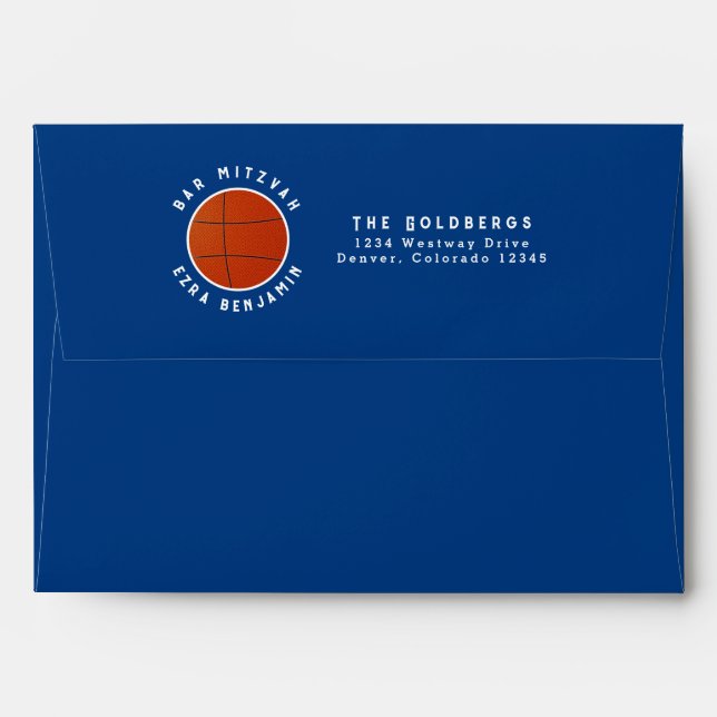 Enveloppe Barre de basketball Blue Orange Mitzvah (Dos (Haut rabat))