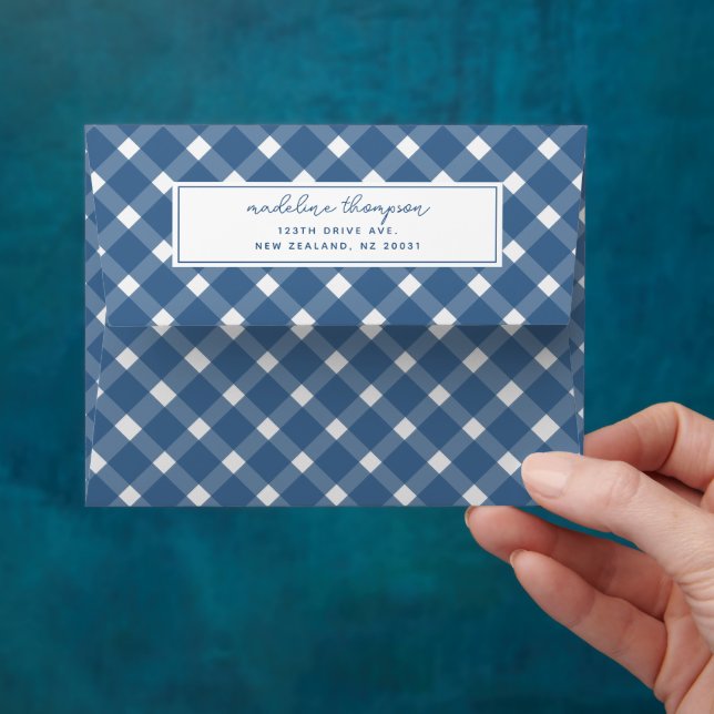 Enveloppe Base En vichy Light Navy Blue Border Adresse (Hand)