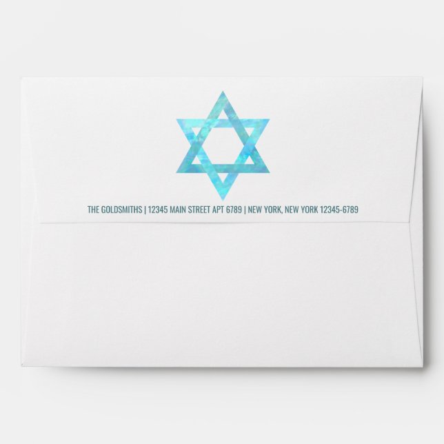 Enveloppe Bat mitzvah Blue Opal Star Of David Adresse (Dos (Haut rabat))