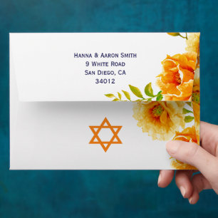 Enveloppe Bat mitzvah fleuri à l'eau orange
