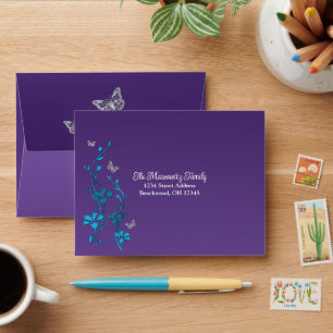 Enveloppe Bat mitzvah Floral pourpre, Turquoise