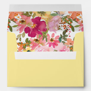 Enveloppe Bat mitzvah floral simple uni jaune aquarelle