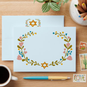 Enveloppe BAT MITZVAH Floral Wreath STAR w Adresse de retour