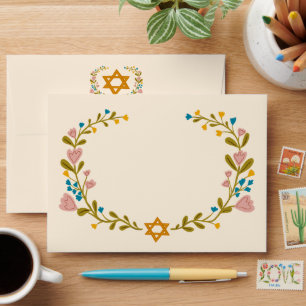Enveloppe BAT MITZVAH Floral Wreath STAR w Adresse de retour