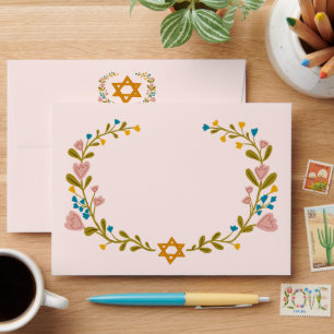 Enveloppe BAT MITZVAH Floral Wreath STAR w Adresse de retour