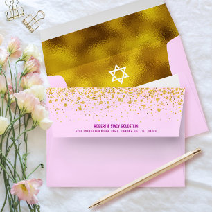 Enveloppe Bat mitzvah Pink Gold Foil Points Adresse de retou