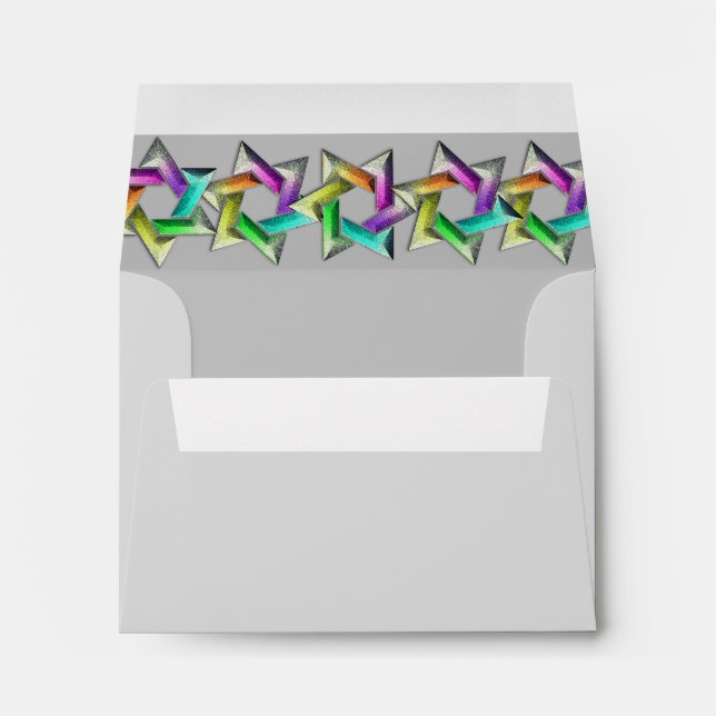 Enveloppe Bat mitzvah Rainbow Star sur n'importe quelle coul (Dos (Bas))