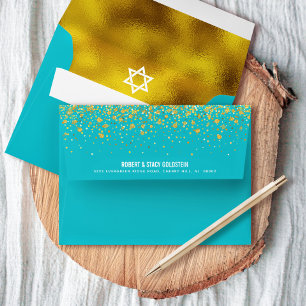Enveloppe Bat mitzvah Turquoise et Gold Foil Adresse de reto
