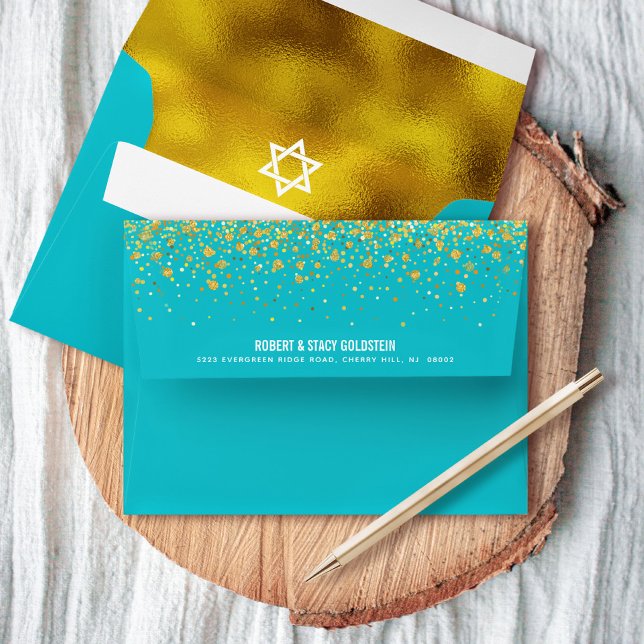 Enveloppe Bat mitzvah Turquoise et Gold Foil Adresse de reto (Créateur téléchargé)