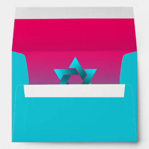 Enveloppe Bat mitzvah Turquoise et rose Ombre Star de David