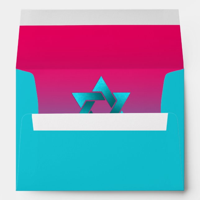 Enveloppe Bat mitzvah Turquoise et rose Ombre Star de David (Dos (Bas))