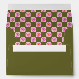Enveloppe Bat mitzvah vert rose rétro en carton fleuri
