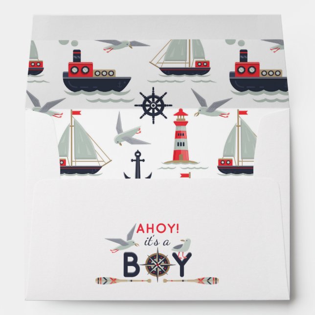 Enveloppe Bateau nautique Ahoy Baby Boy Shoy Invitation (Dos (Bas))