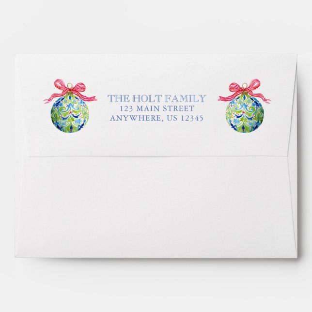 Enveloppe Baubles de Noël préppy Ornements personnalisés (Dos (Haut rabat))