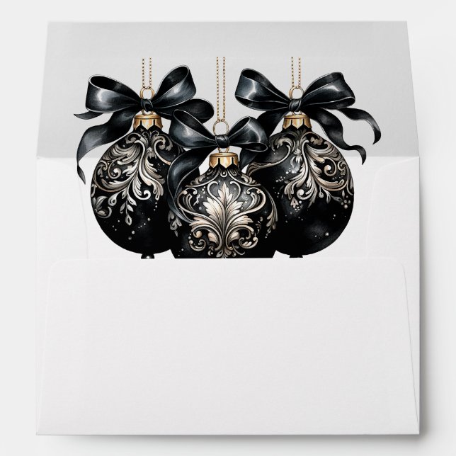 Enveloppe Baubles noir et or élégant Noël de luxe (Dos (Bas))