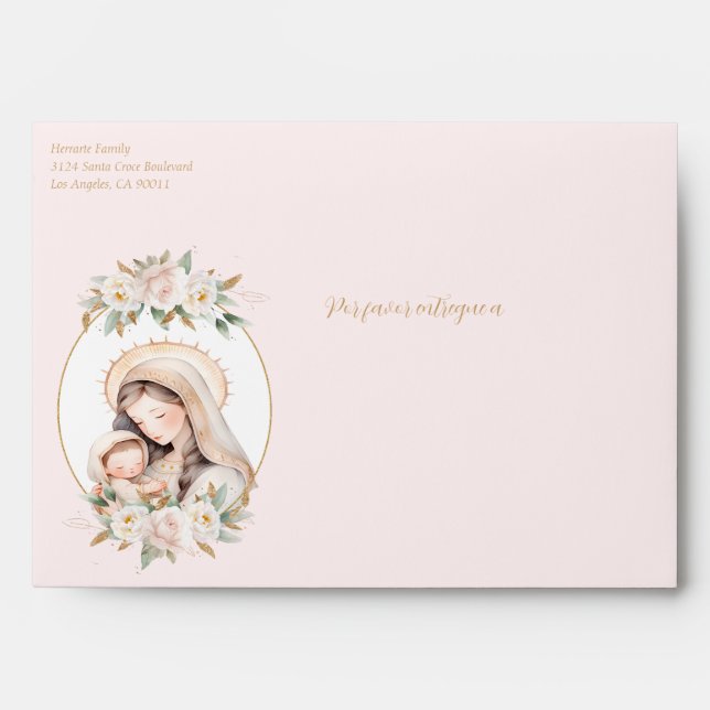 Enveloppe Bautizo floral rose en espagnol catholique Baptême (Devant)
