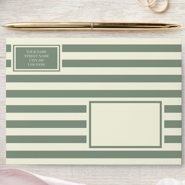 Enveloppe Bbeige rayé doux sauge vert foncé adresse de retou (Créateur téléchargé)
