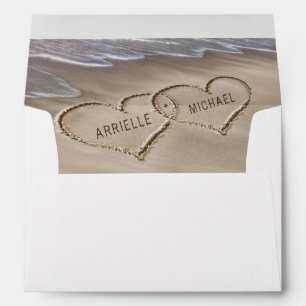 Enveloppe Beach Sand Hearts Élégant Tropical Moderne Mariage
