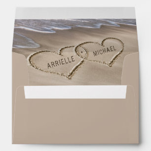 Enveloppe Beach Sand Hearts Élégant Tropical Moderne Mariage