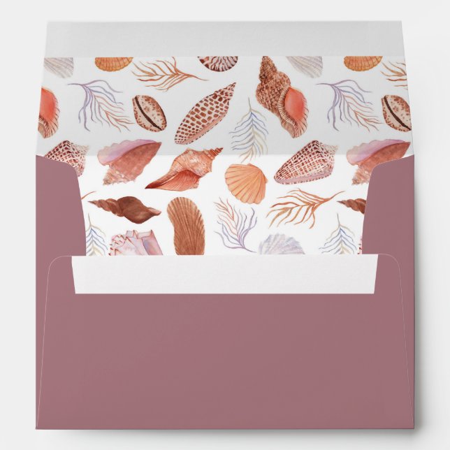 Enveloppe Beach Seashells Aquarelle Côte Chic Mariage (Dos (Bas))