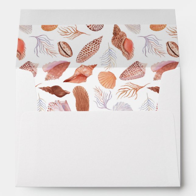 Enveloppe Beach Seashells Aquarelle Côte Chic Mariage (Dos (Bas))