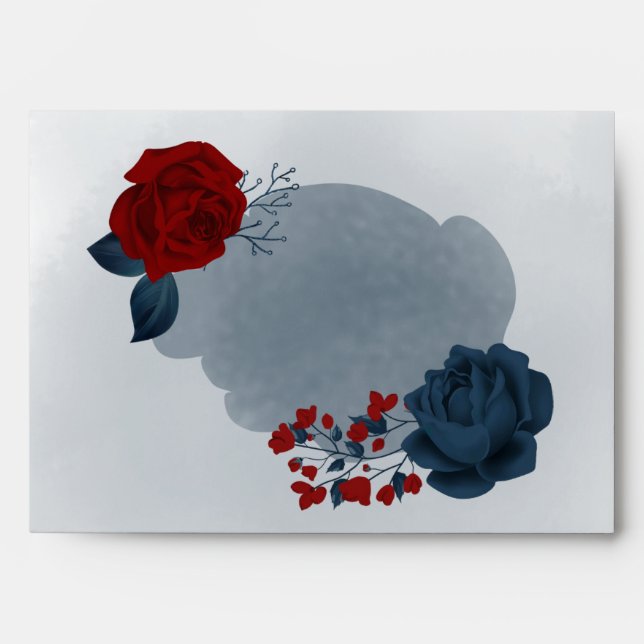 Enveloppe Beau mariage bleu marine bleu floral (Devant)
