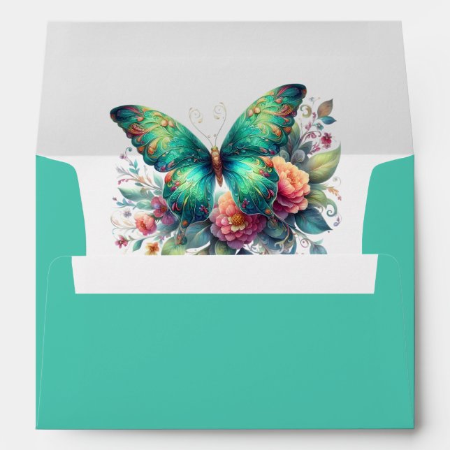 Enveloppe Beau Papillon En Aqua Turquoise (Dos (Bas))