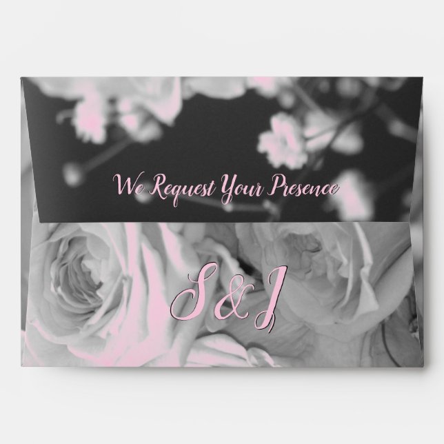 Enveloppe Beau Rose Noir Blanc Rose Et Gris Couvert (Dos (Haut rabat))
