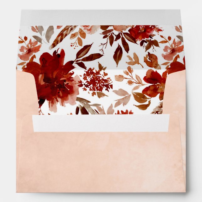 Enveloppe Beauté Rustique Floral Peach Mariage Aquarelle (Dos (Bas))