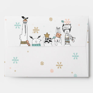 Enveloppe Beaux animaux d'hiver de Noël et flocons de neige