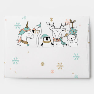 Enveloppe Beaux animaux d'hiver et flocons de neige
