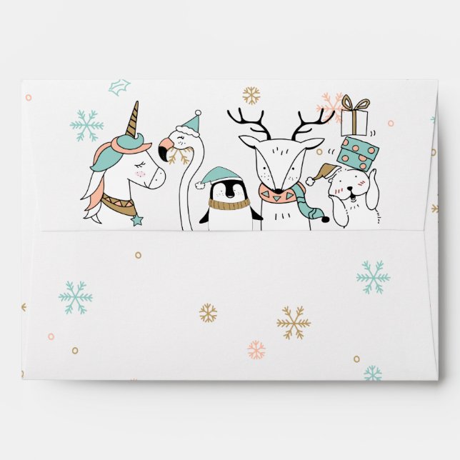 Enveloppe Beaux animaux d'hiver et flocons de neige (Dos (Haut rabat))