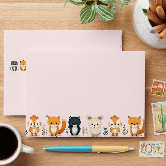 Enveloppe Bébé Animaux Écureuil Rabbit Fox Chat (Desk)