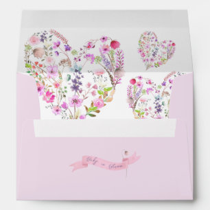 Enveloppe Bébé au coeur rose fleuri dans le Baby shower en f