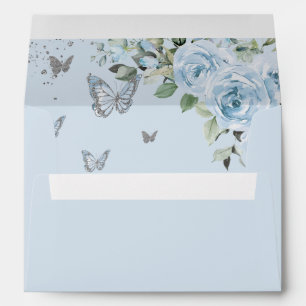 Enveloppe Bébé Bleu Floral Papillons Quinceañera Anniversair