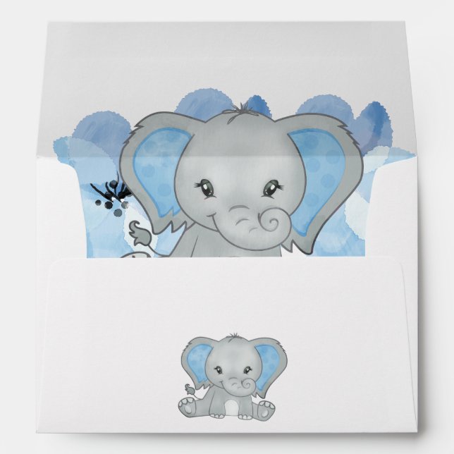 Enveloppe Bébé Bleu Garçon Fleurs d'éléphants Ballons Annive (Dos (Bas))