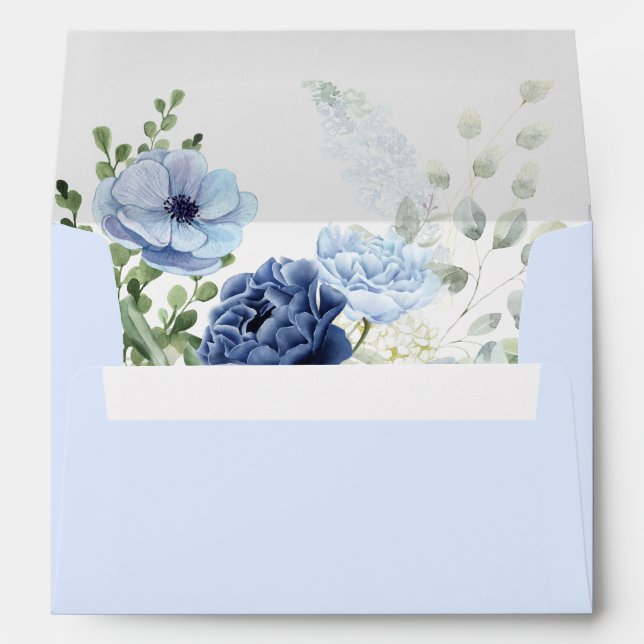 Enveloppe Bébé en fleur bleu fleuri baby shower invitation (Dos (Bas))