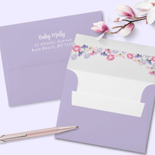 Enveloppe Bébé en fleur rose violet Fleur sauvage Nouveau bé