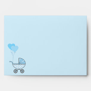 Enveloppe Bébé Garçon Bleu Ballons et Poussette Invitation