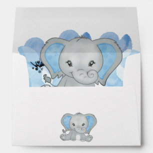 Enveloppe Bébé Garçon Éléphant Bleu Fleurs Ballons Anniversa