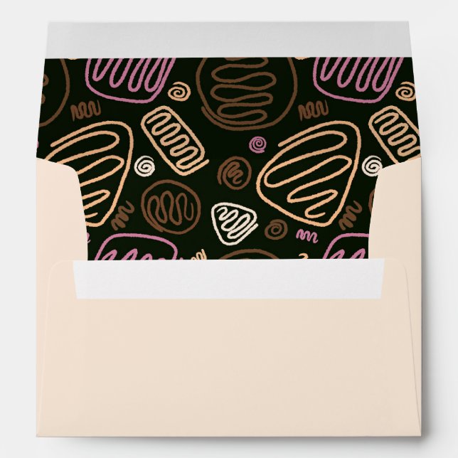 Enveloppe Beige rose Noir ligne Motif artistique (Dos (Bas))