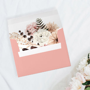Enveloppe Beige & Rose Pâle Rustique - Rose