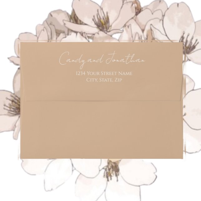 Enveloppe Beige Simple Style Moderne Script Mariage (In Situ Flowers)