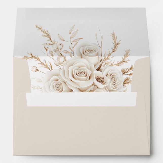 Enveloppe Beige Wedding Envelope with Ivory Roses Liner (Dos (Bas))